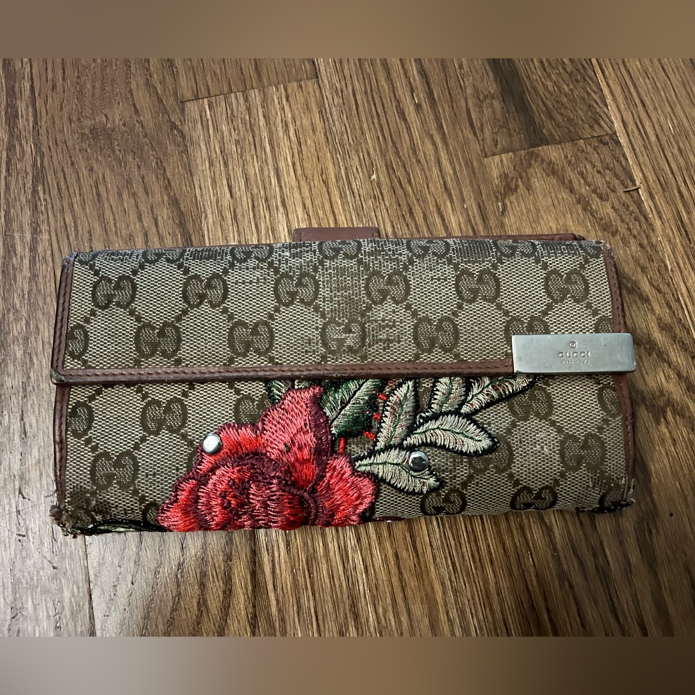 Gucci Canvas upcycled Continental Wallet, Brown